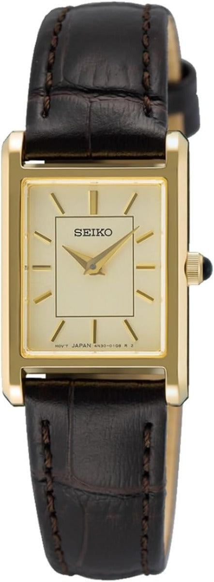 Seiko Classic Ladies Watch with Gold Dial and Brown Strap SWR110P1