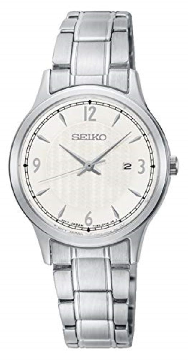 Gwylio Merched Seiko gyda Deial Gwyn a Strap Arian SXDG93P1