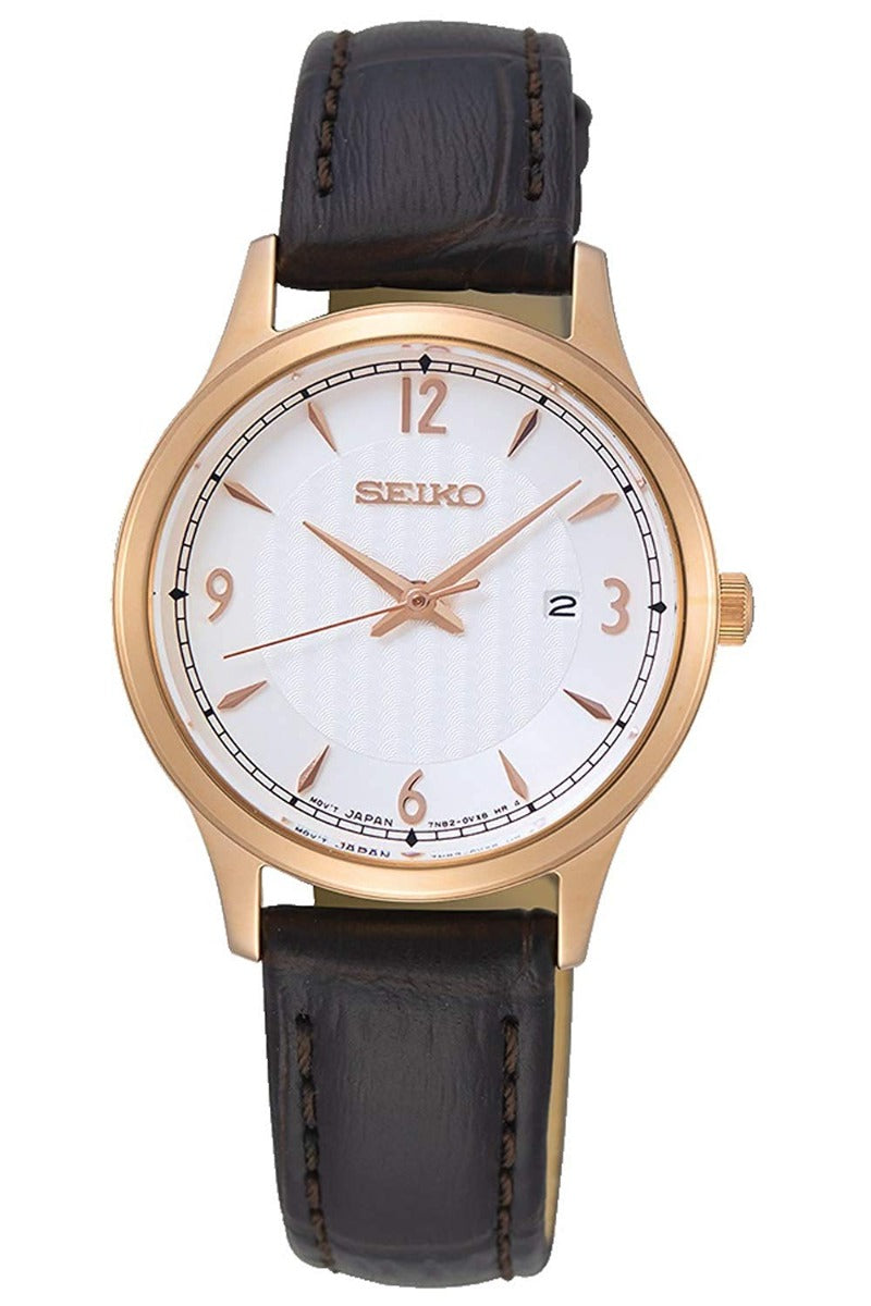 Seiko Neo Classic Ladies with Black Strap and White Dial SXDG98P1