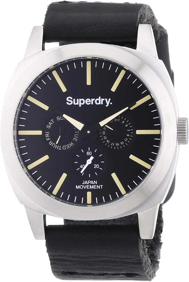 Superdry Men's Watch With Black Dial and Black Leather Strap SYG104B