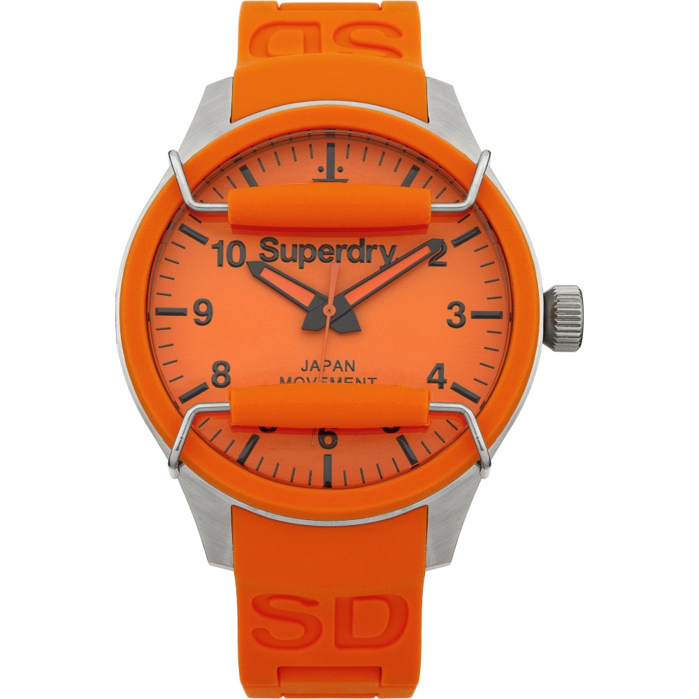 Superdry Gwylio Dynion Gyda Strap Silicon Oren a Deial Oren SYG109O