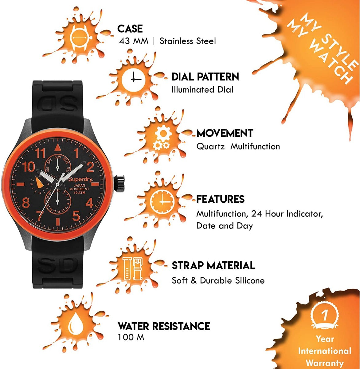 Superdry Mens Watch With Black Silicone Strap and Black Dial SYG110OA