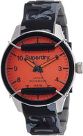 Superdry Mens Scuba Watch With Black Camouflage Strap and Orange Dial SYG129E