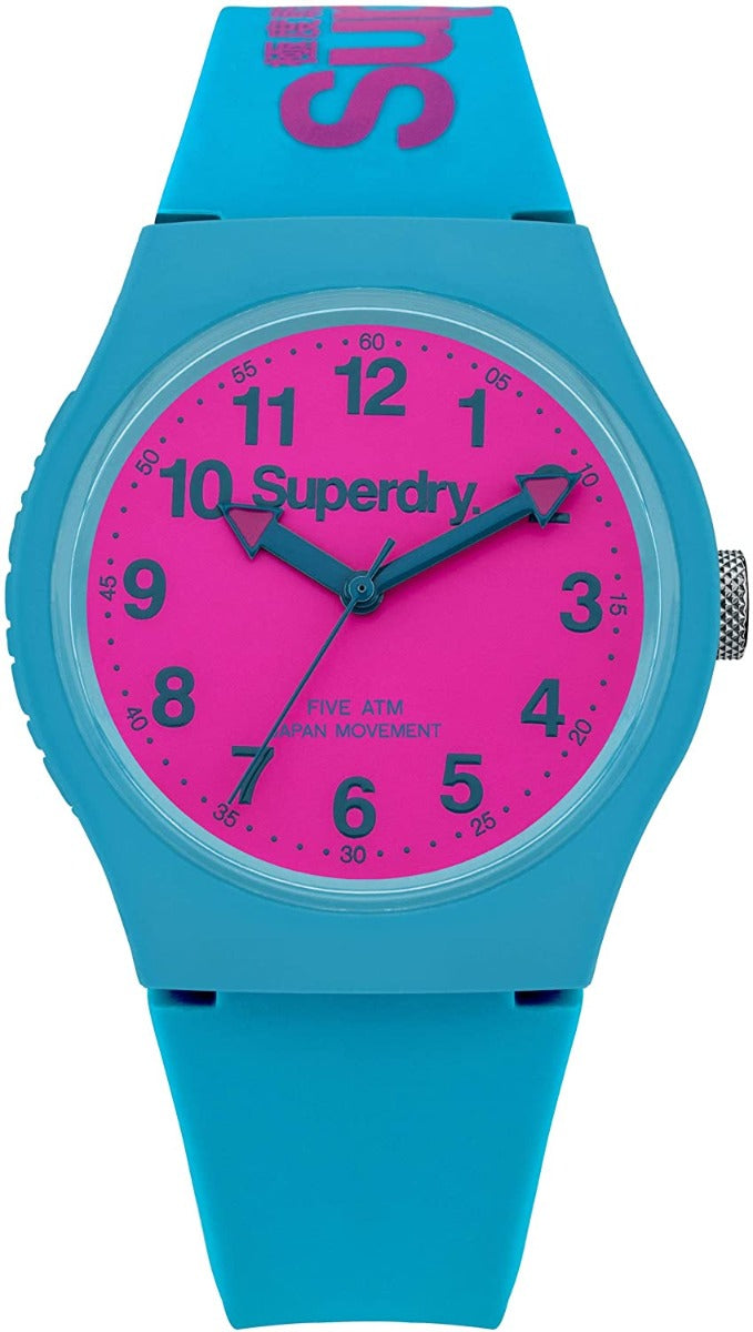 Gwyliad Unisex Superdry gyda Strap Silicone Glas a Deial Pinc SYG164AUP