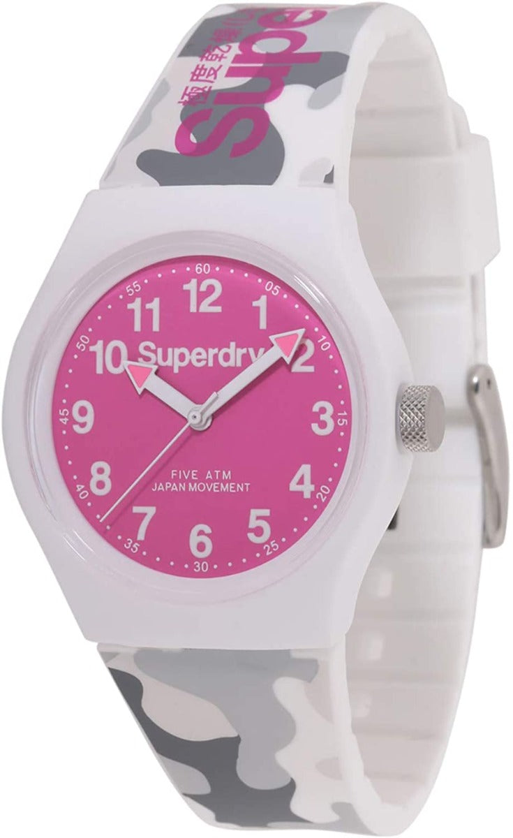 Gwyliad Dynion Superdry gyda Strap Camo Gwyn SYG164EP