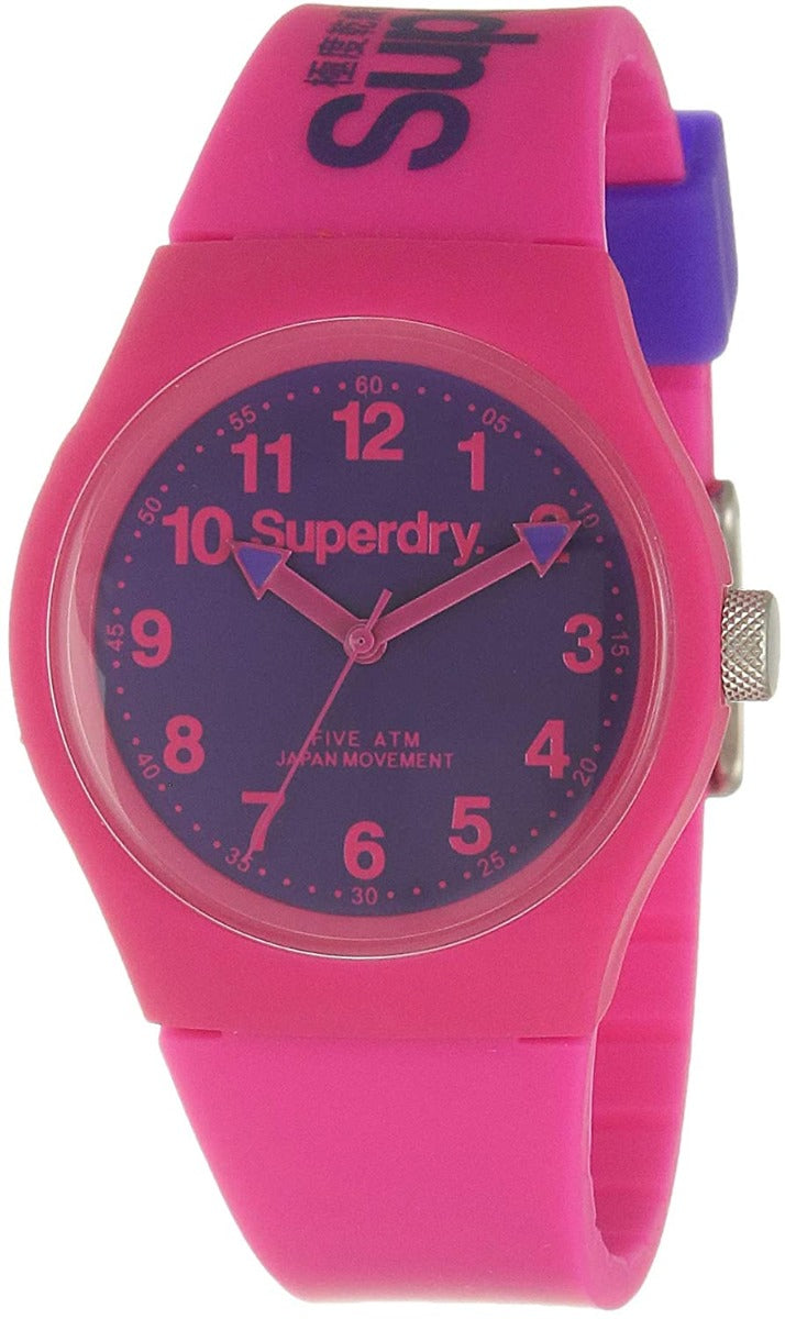 Superdry Ladies Watch with Purple Dial Pink Silicone Strap SYG164PV