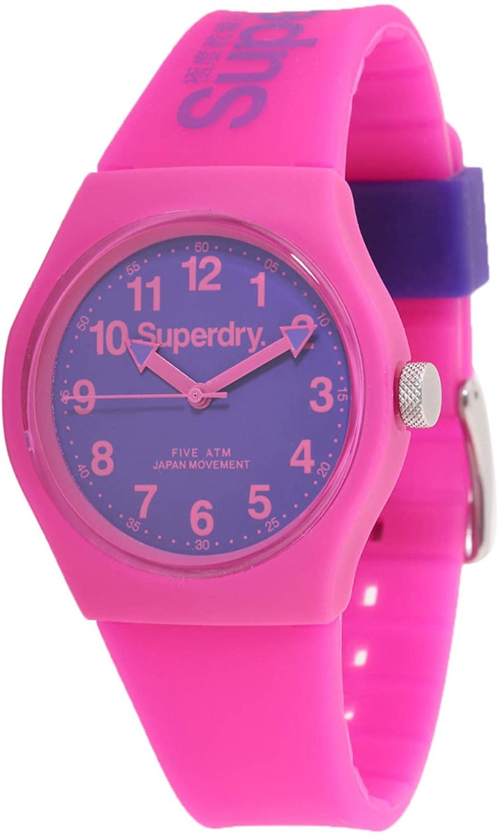 Superdry Ladies Watch with Purple Dial Pink Silicone Strap SYG164PV