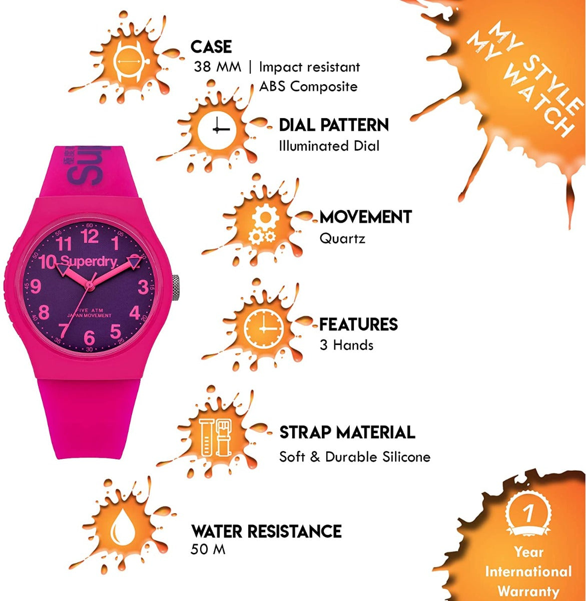 Superdry Ladies Watch with Purple Dial Pink Silicone Strap SYG164PV