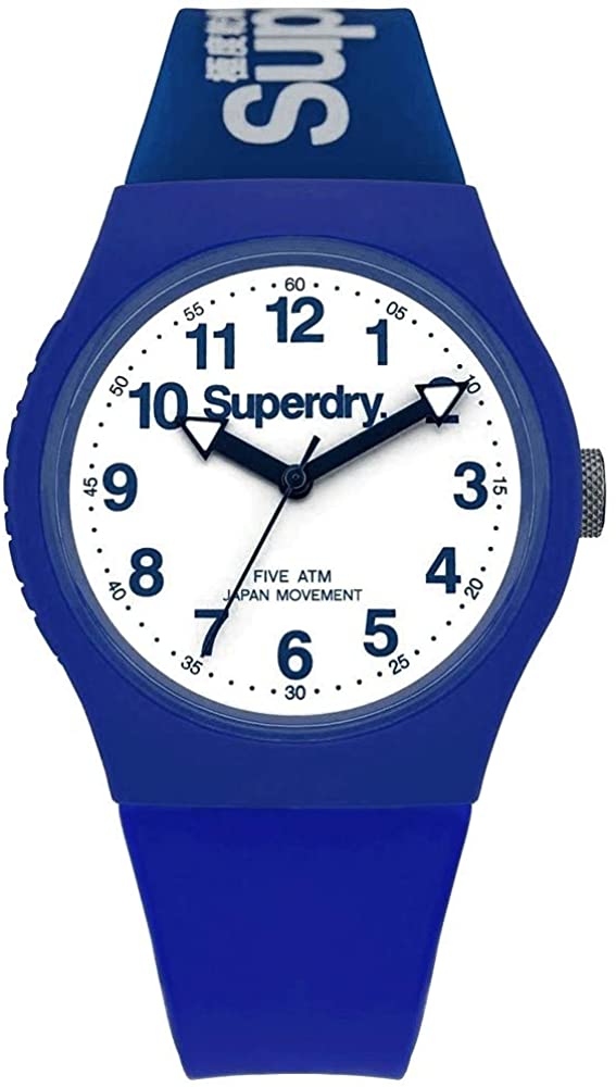 Gwylio Superdry i Ddynion gyda Strap Silicon Glas a Deial Gwyn SYG164U