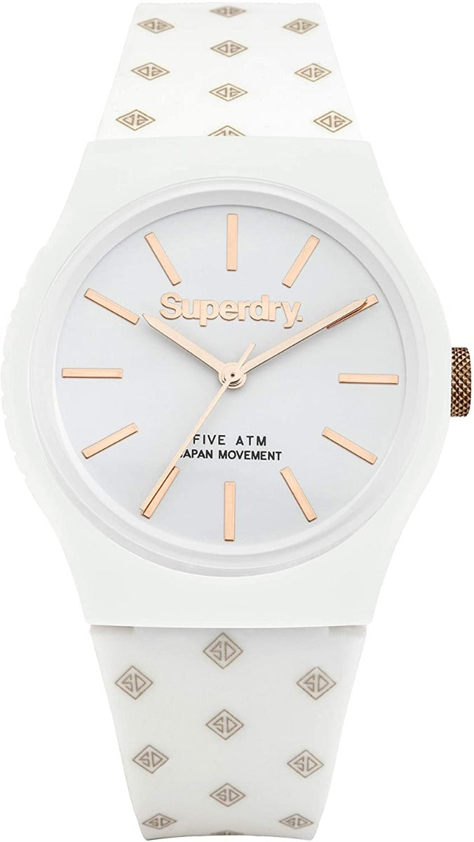 Gwylio Unisex Superdry gyda Strap Silicon Gwyn SYG166WRG