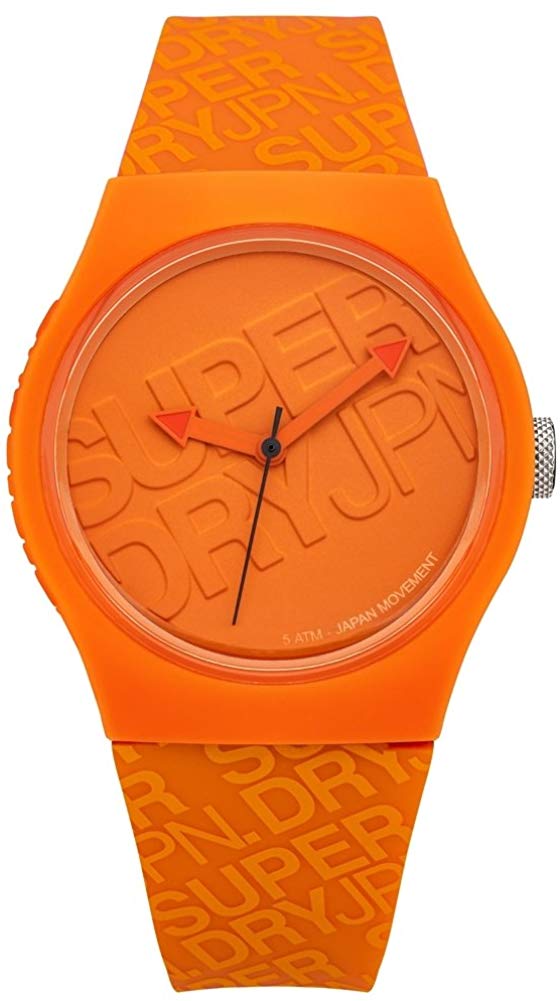 Superdry Gwylio Dynion gyda Deial Oren a Strap Silicon Oren SYG169O