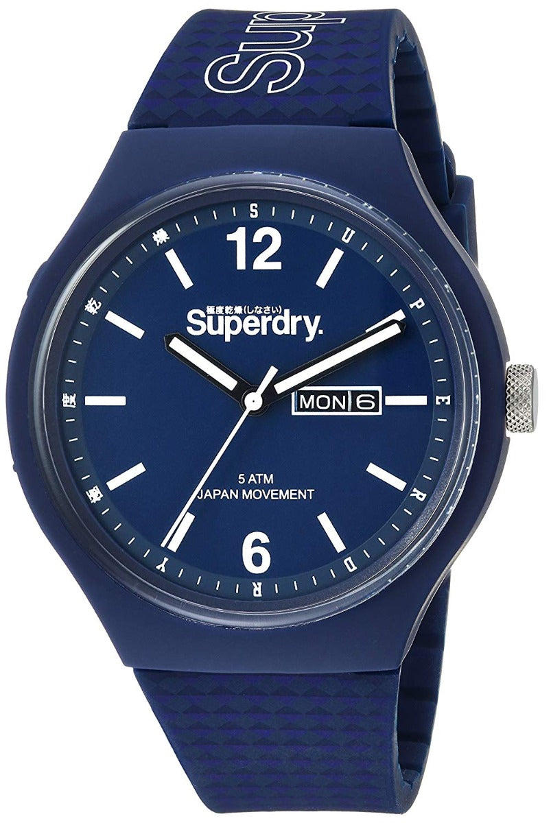 Gwylio Dynion Superdry gyda Deial Glas a Strap Silicon Glas SYG179UU