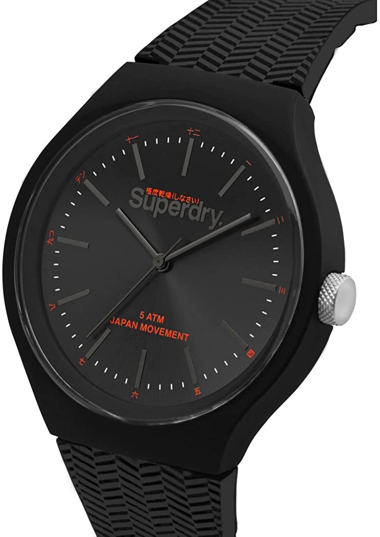 Superdry Mens Watch with Black Dial and Black Silicone Strap SYG184EE