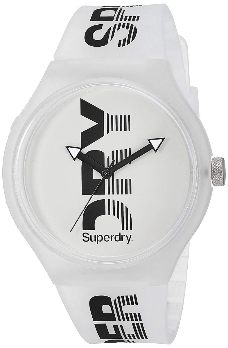 Superdry Mens Analogue Quartz Watch gyda Strap Silicone Gwyn SYG189W
