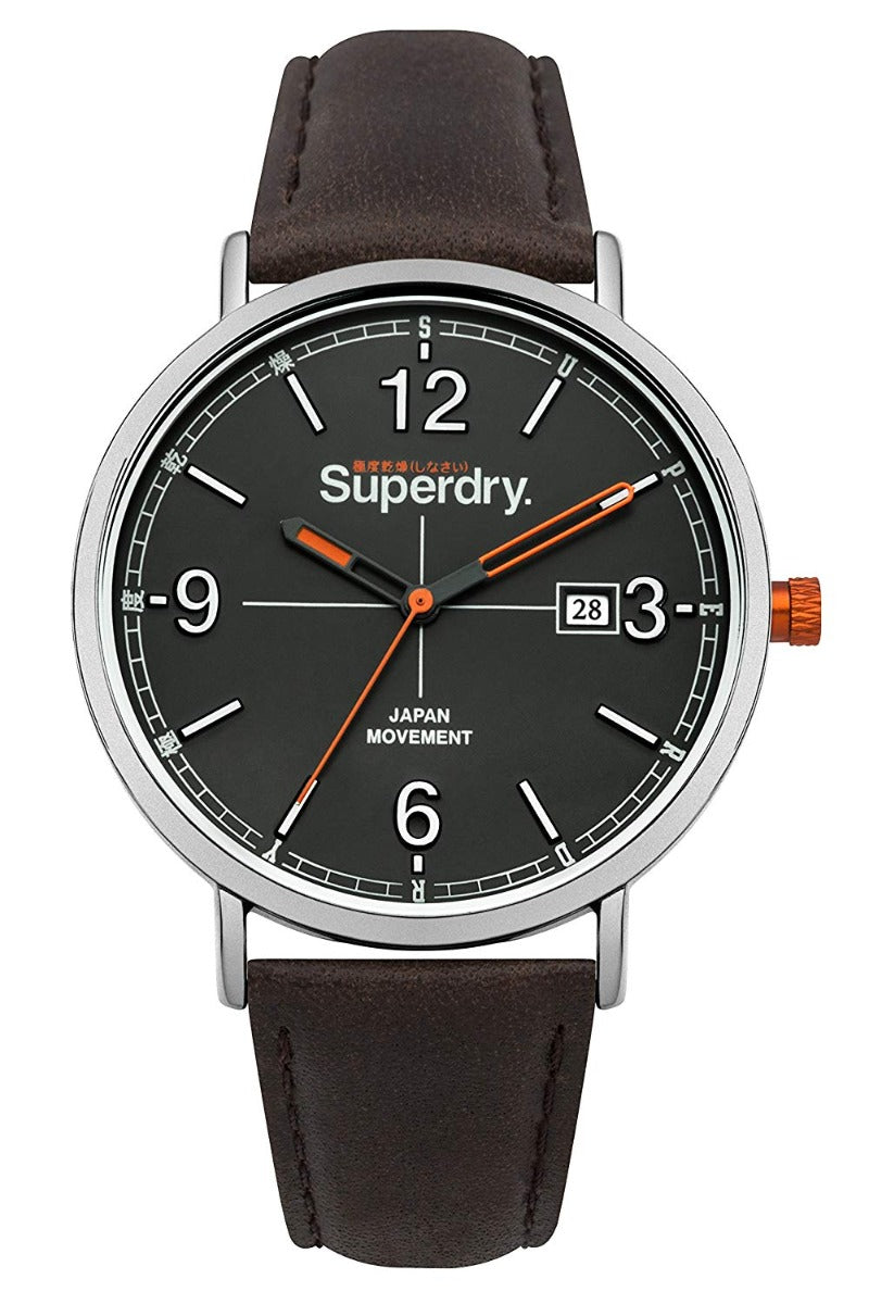 Superdry Mens Watch with Black Dial and Brown Leather Strap SYG190BR