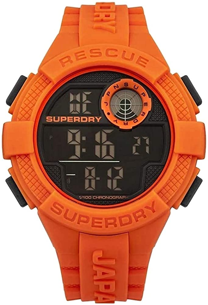 Superdry Gwylio Digidol i Ddynion gyda Strap Silicon Oren SYG193O