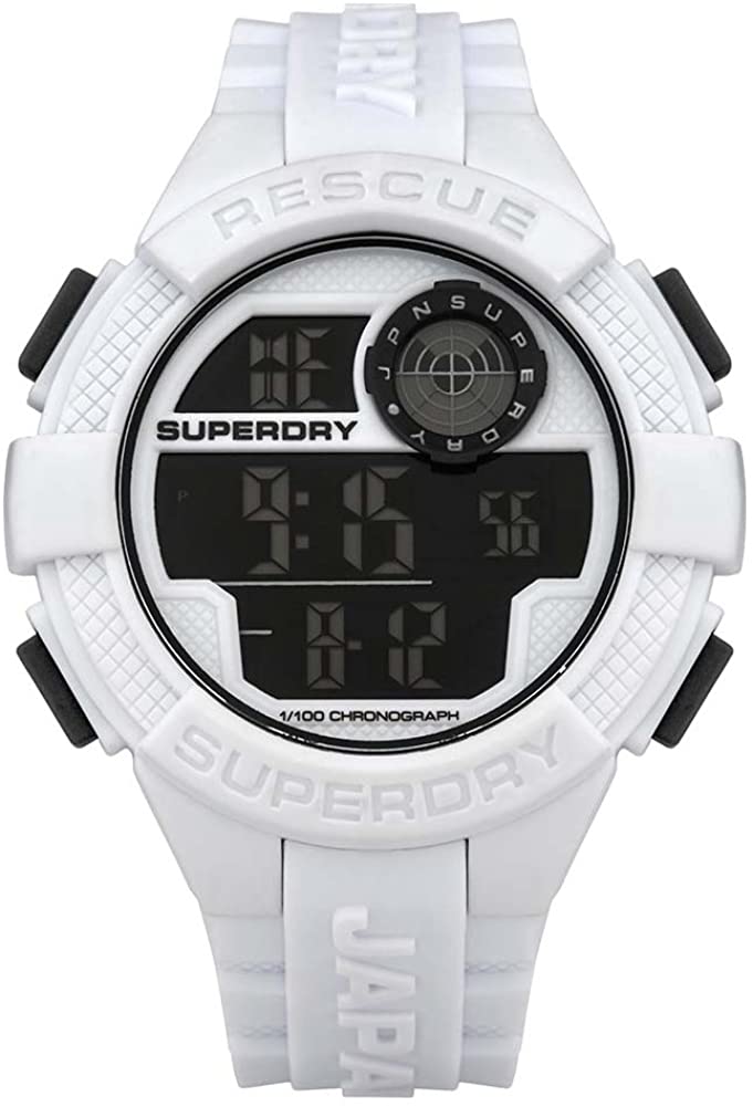 Gwylio Digidol Superdry Radar i Ddynion gyda Strap Silicôn Gwyn SYG193W