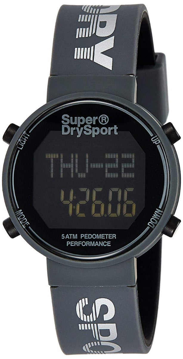 Gwyliad Digidol Superdry i Ddynion gyda Strap Silicôn Llwyd SYG203E
