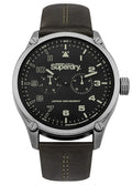 Gwylio Dynion Superdry gyda Deial Du a Strap Lledr Brown SYG208BN