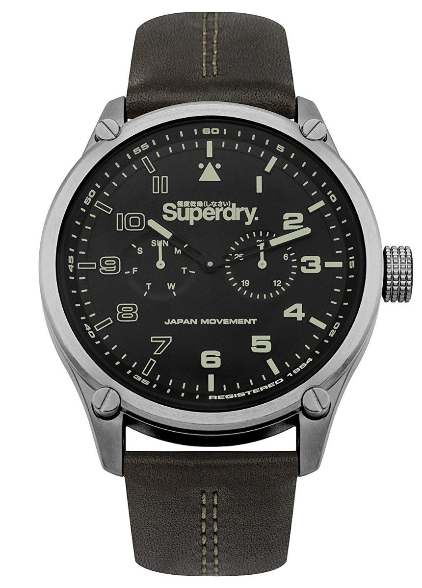 Superdry Men's Watch with Black Dial And Brown Leather Strap SYG208BN