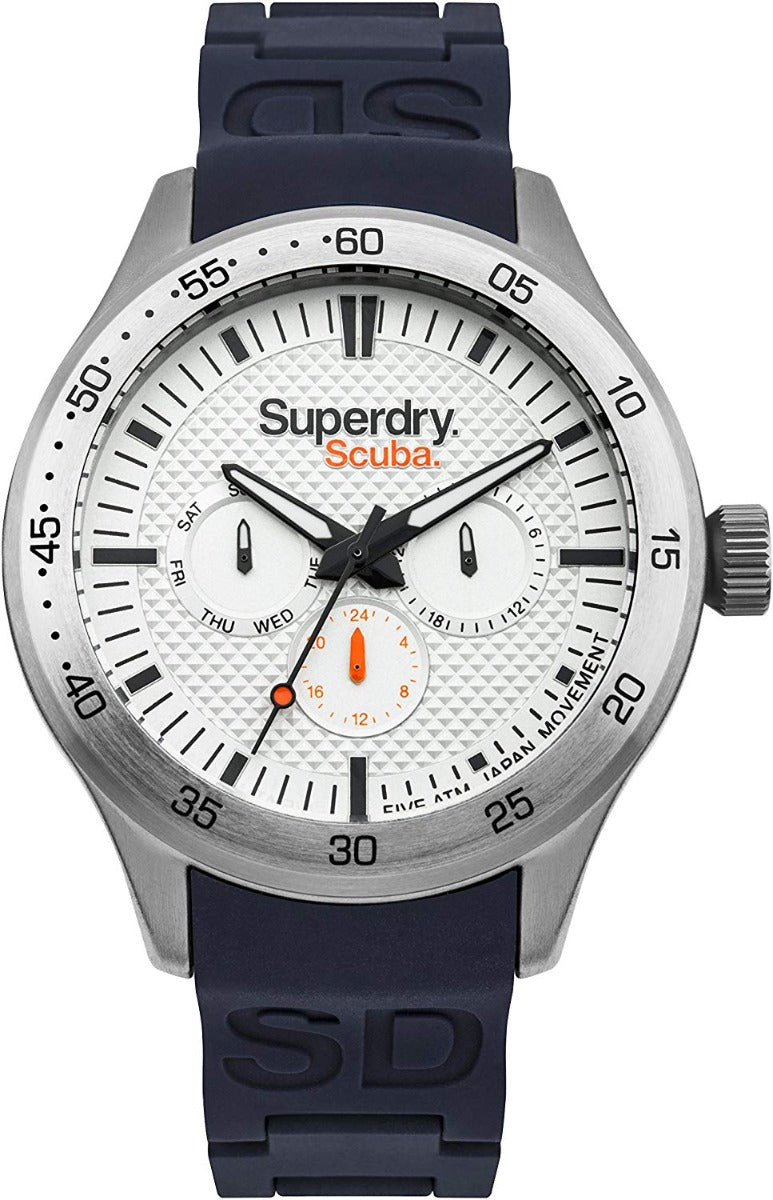Gwylio Dynion Superdry gyda Deial Gwyn a Strap Silicon Glas SYG210U
