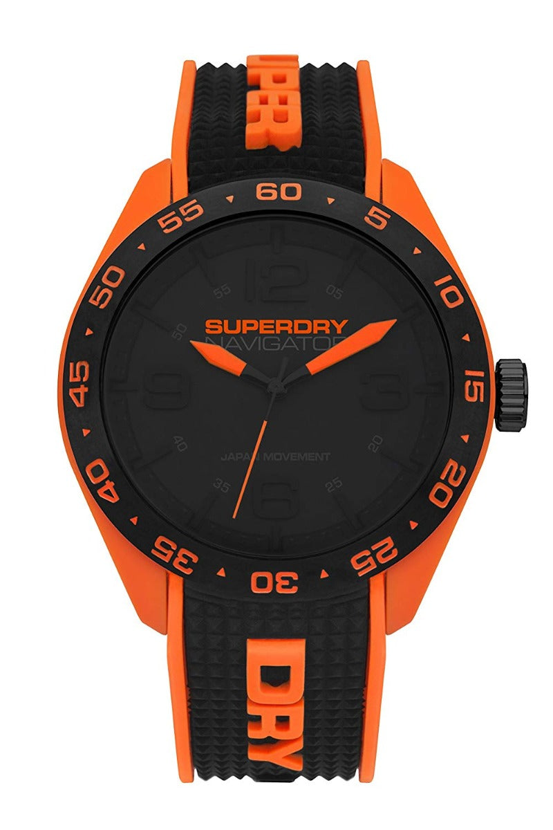 Superdry Dynion gyda Deial Du a Strap Silicon Du SYG213B