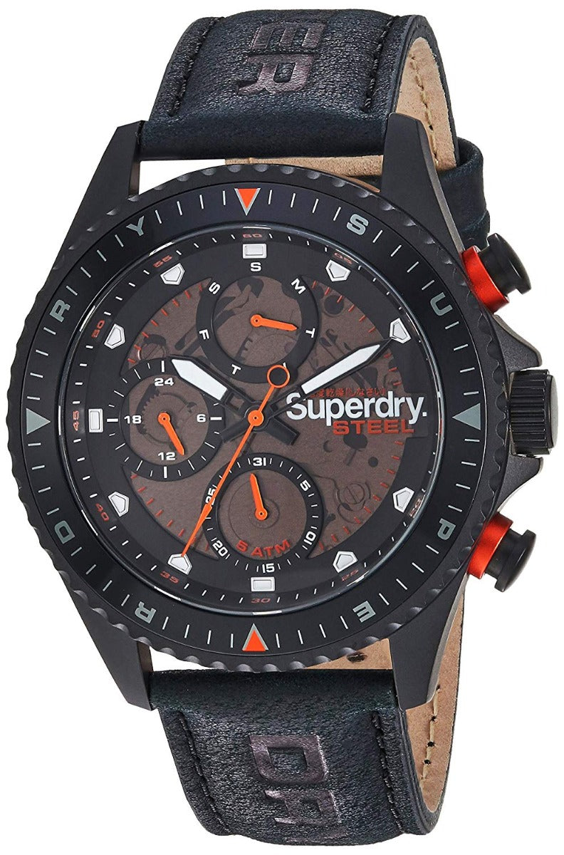 Superdry Men's Analogue Quartz Chronograph Watch with Black Leather Strap SYG220BB