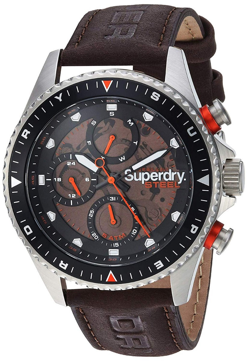 Superdry Men's Watch with Brown Dial And Brown Leather Strap SYG220BR