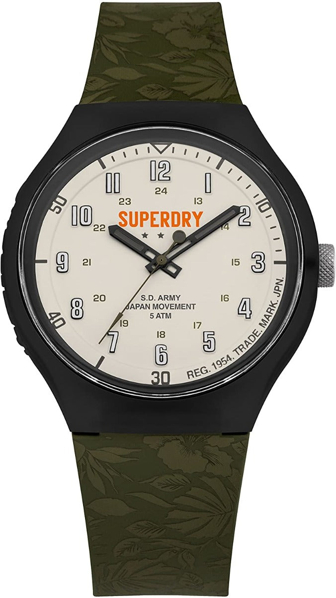Gwylio Dynion Superdry gyda Strap Gwyrdd a Deial Beige SYG225N