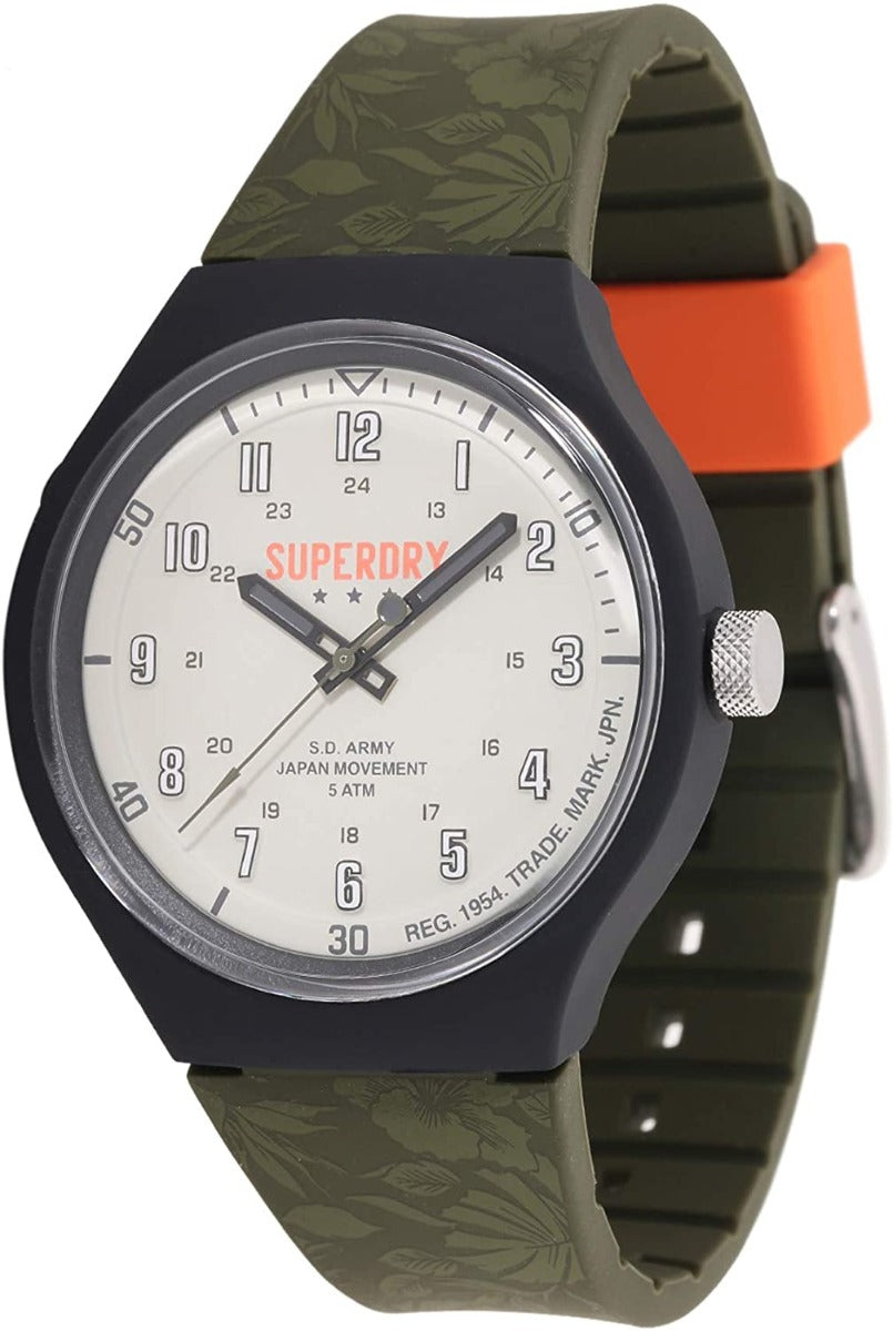 Gwylio Dynion Superdry gyda Strap Gwyrdd a Deial Beige SYG225N