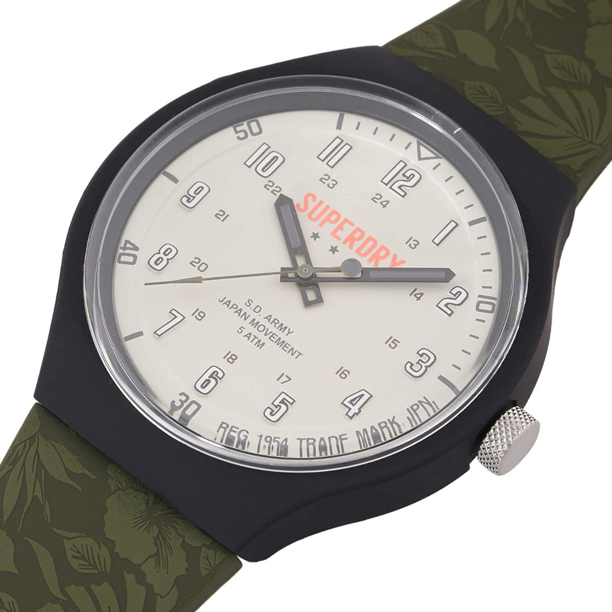 Gwylio Dynion Superdry gyda Strap Gwyrdd a Deial Beige SYG225N