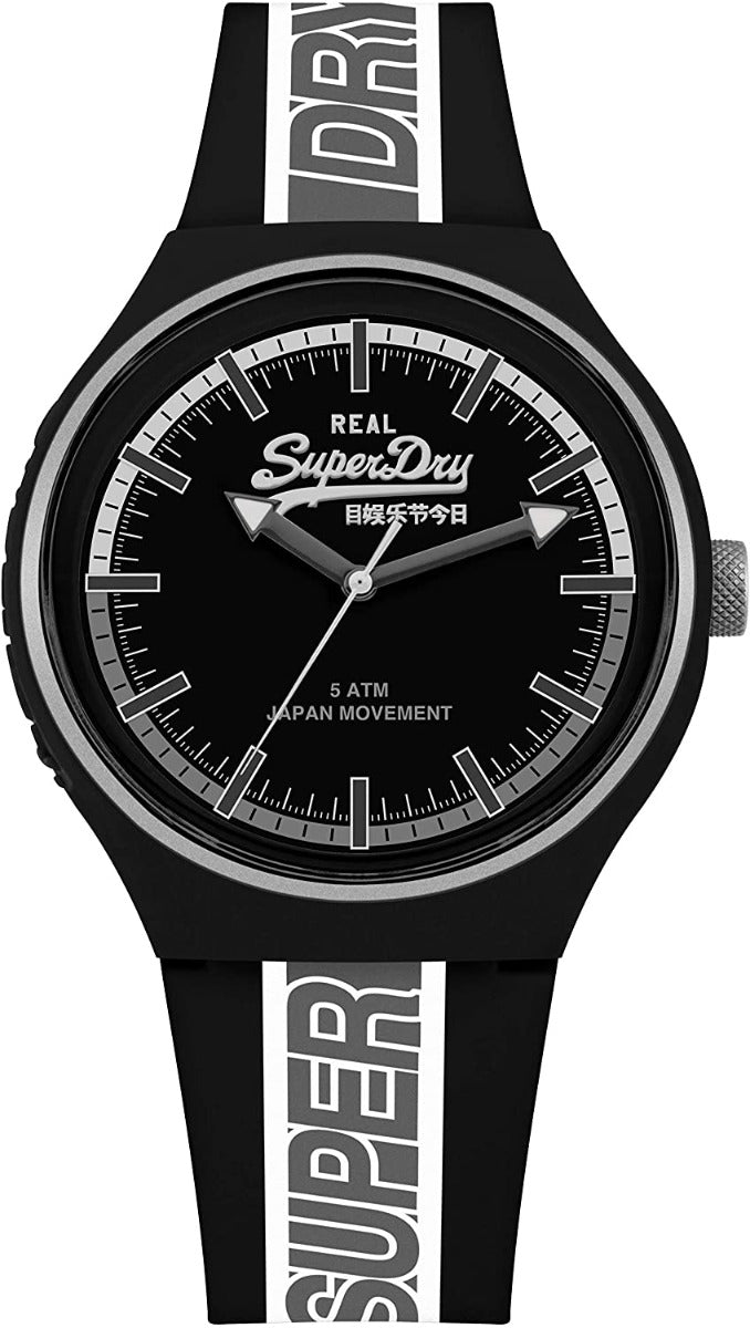 Superdry Mens Watch with Black Dial and Black Silicone Strap SYG238BW