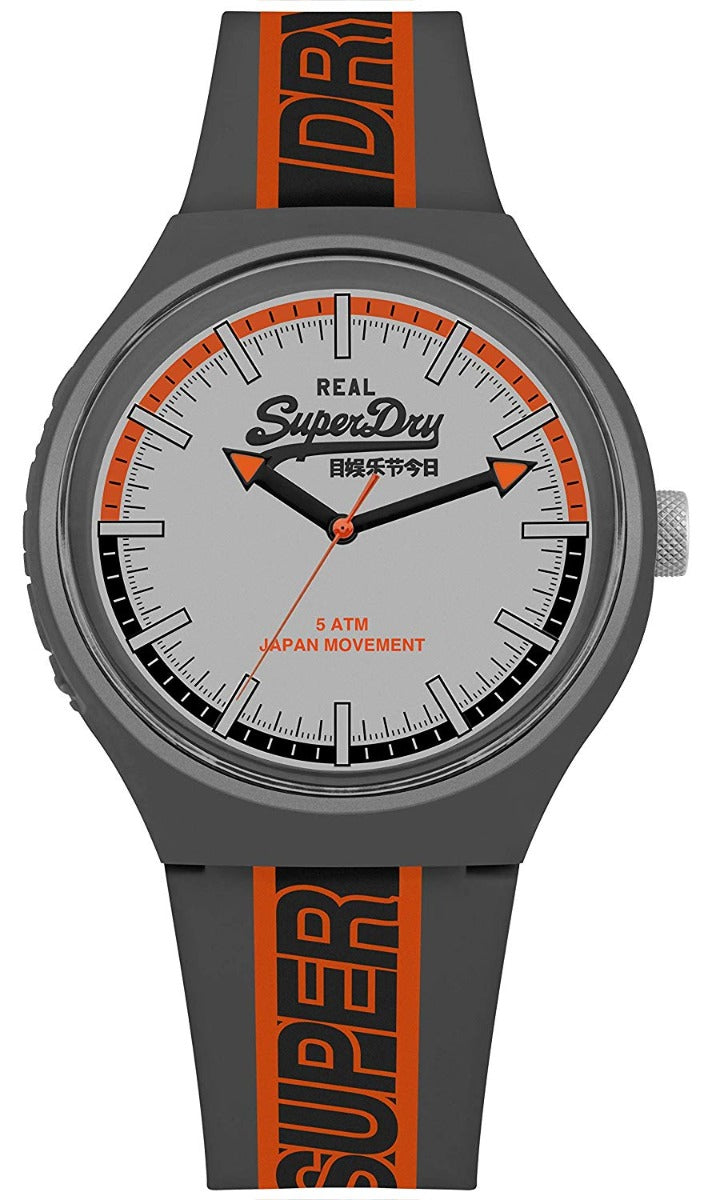 Superdry Mens Classic Analogue Quartz Watch Gyda Strap Silicon Llwyd SYG238EO