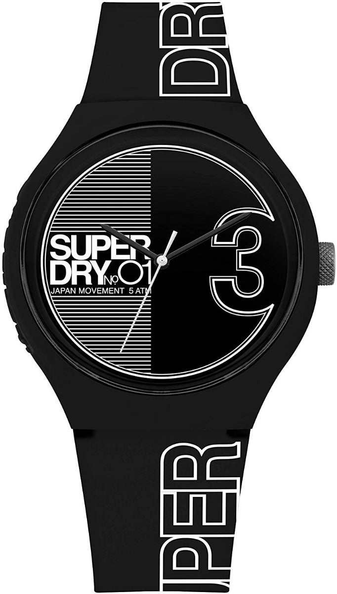 Superdry Mens Watch with Black Dial and Black Silicone Strap SYG239BW