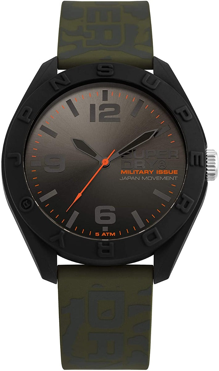 Fesul Ddŵr Superdry Military i Ddynion gyda Strap Silicôn Gwyrdd SYG242N