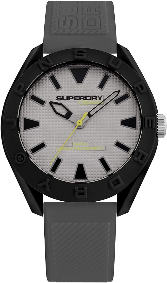 Gwylio Dynion Superdry gyda Strap Silicon Llwyd SYG243EE