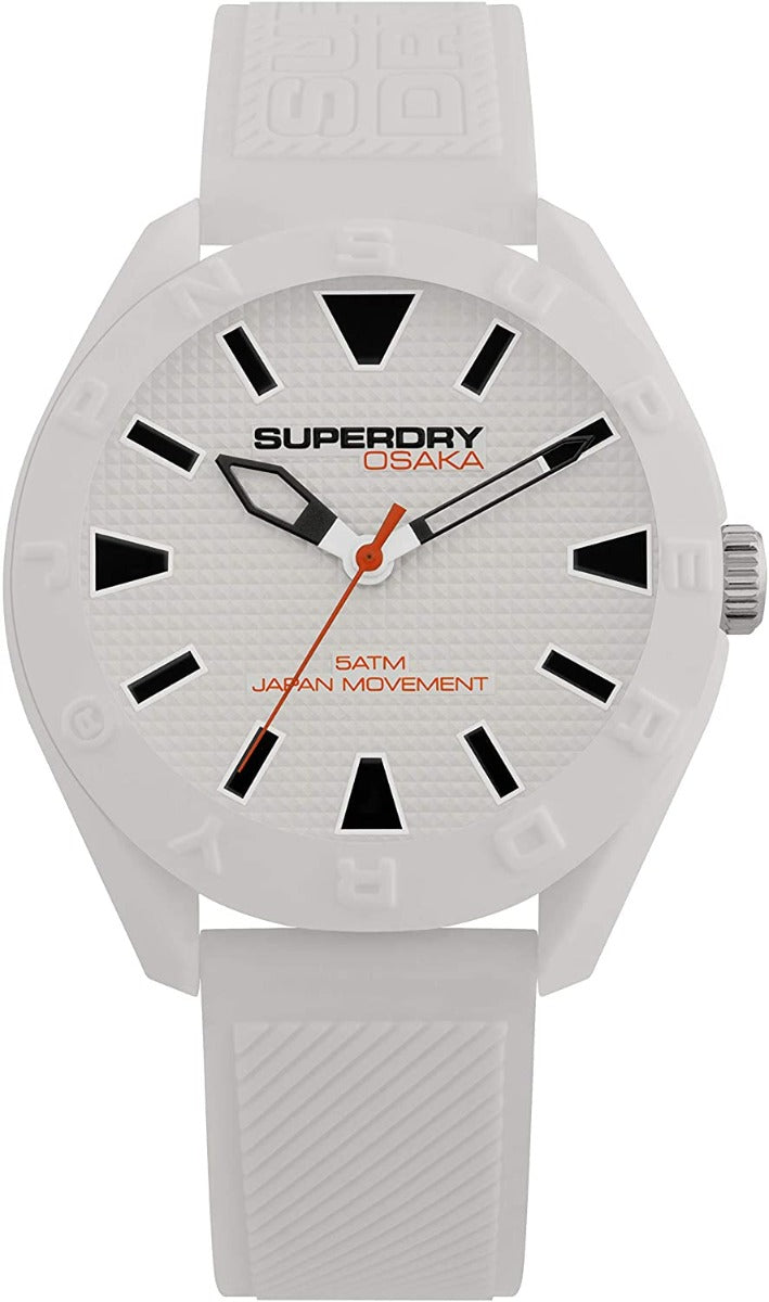 Superdry Gwyliad Dynion gyda Deial Gwyn a Strap Silicon Gwyn SYG243W