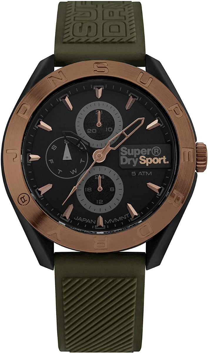 Gwylio Achlysurol i Ddynion Superdry SYG244NRG gyda Deial Du a Strap Werdd