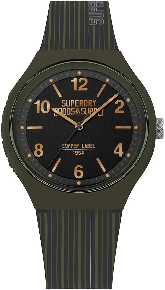 Superdry Mens Watch with Black Dial and Green Strap SYG252N