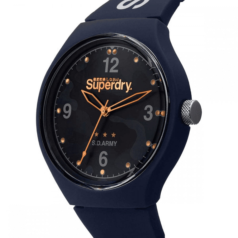 Superdry Army Gwylio Dynion Gyda Strap Silicôn Glas SYG254U