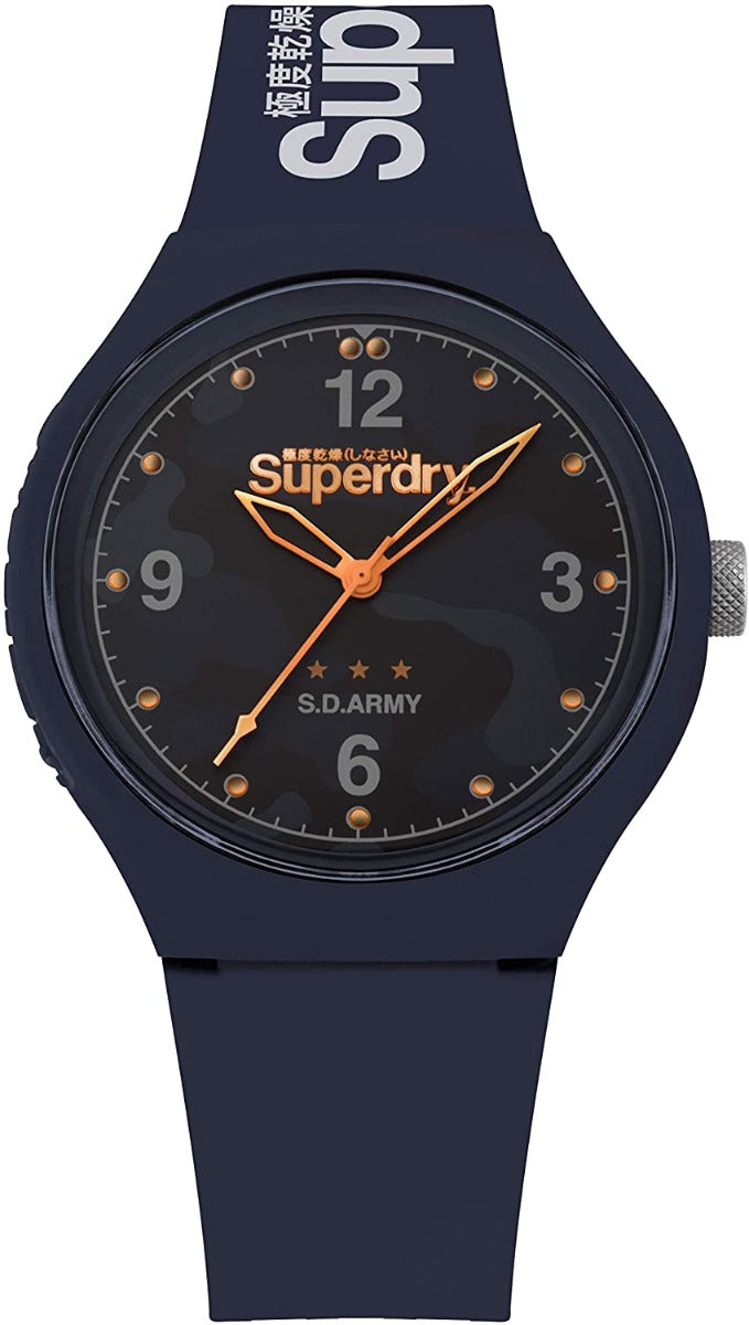 Superdry Army Gwylio Dynion Gyda Strap Silicôn Glas SYG254U