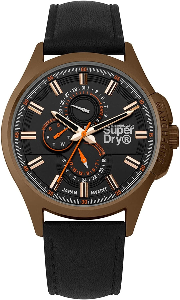 Gwylio Deial Aml Dynion Superdry gyda Strap Lledr SYG258BBRG