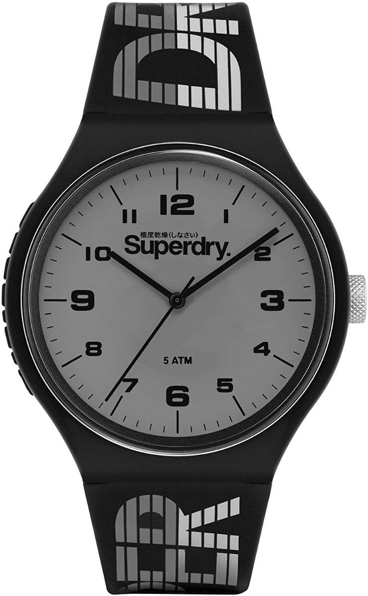 Gwylio Achlysurol Superdry gyda Strap Du a Deial Llwyd SYG269BE