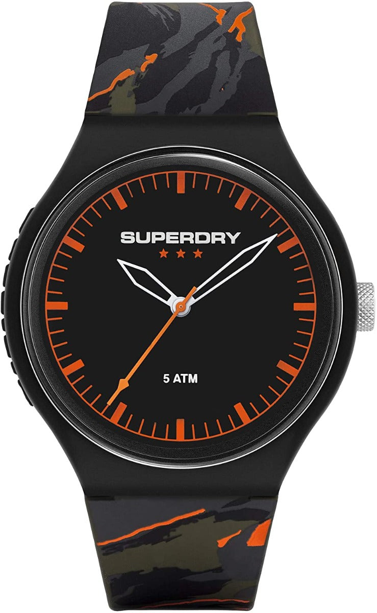 Gwylio Dynion Achlysurol Superdry gyda Deial Du a Strap Gwyrdd SYG270BO