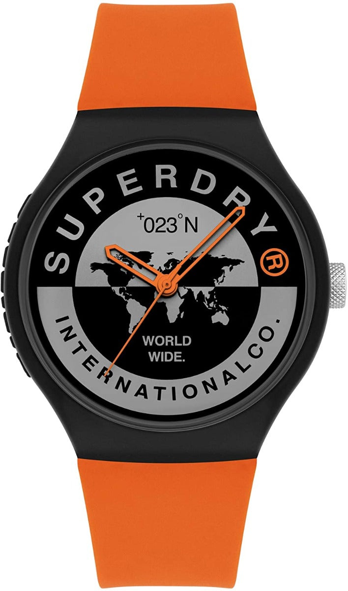 Superdry Mens Watch with Black Dial and Orange Strap SYG279BO