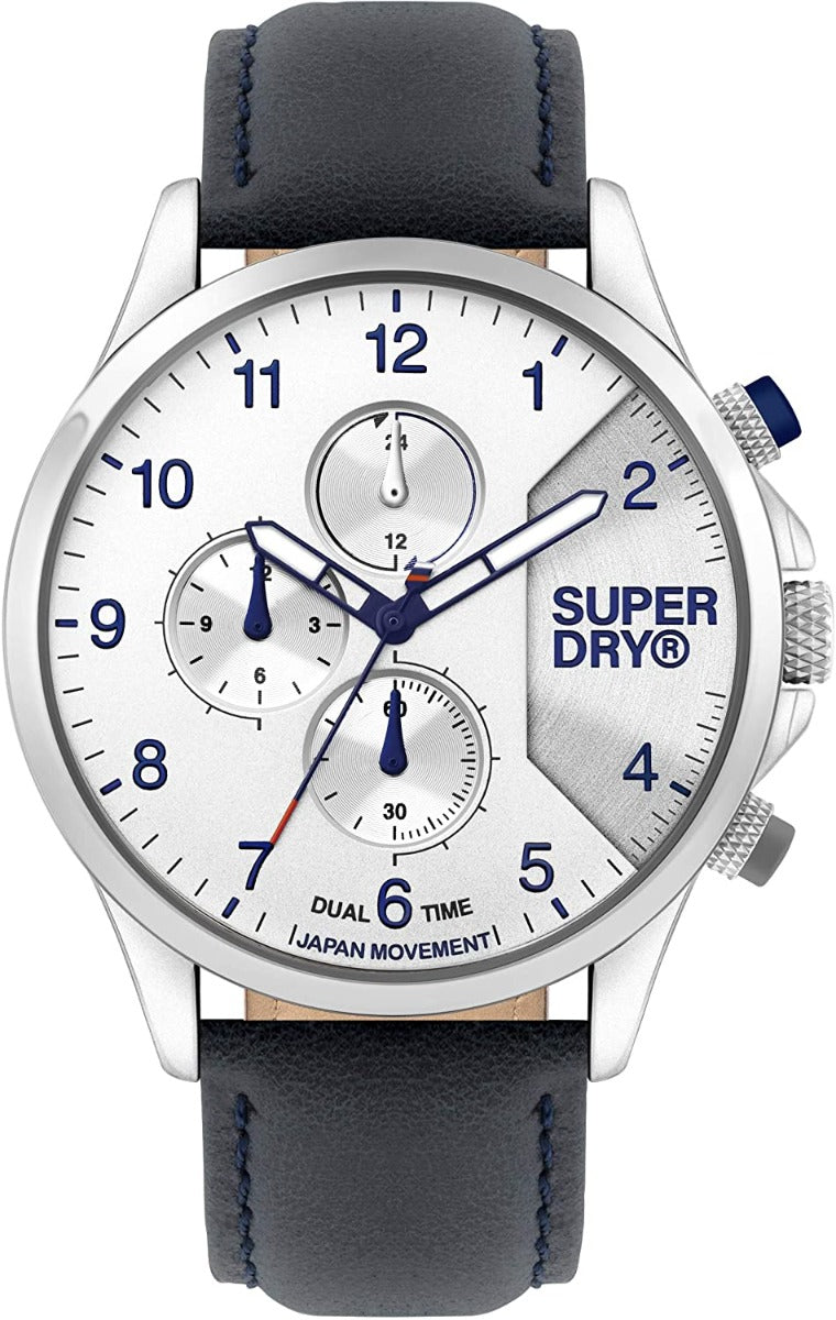 Gwyl Gronograff Superdry Hoxton i Ddynion gyda Strap Lledr Du SYG282UW