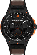 Gwylio Dynion Superdry gyda Deial Du a Strap Brown SYG285BR