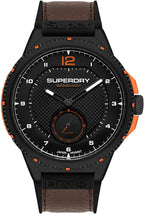 Gwylio Dynion Superdry gyda Deial Du a Strap Brown SYG285BR