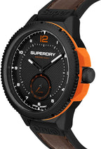 Gwylio Dynion Superdry gyda Deial Du a Strap Brown SYG285BR
