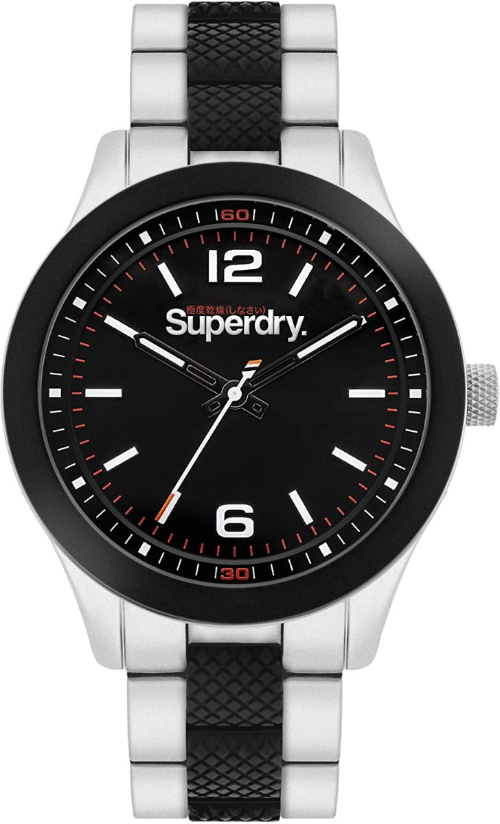 Superdry Mens Watch with Black Dial and Silver Strap SYG288BSM